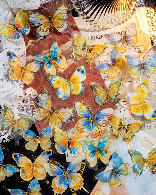 Gold and blue butterfly sticker collage