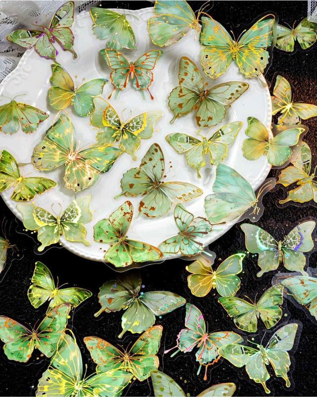 Green and gold butterfly stickers