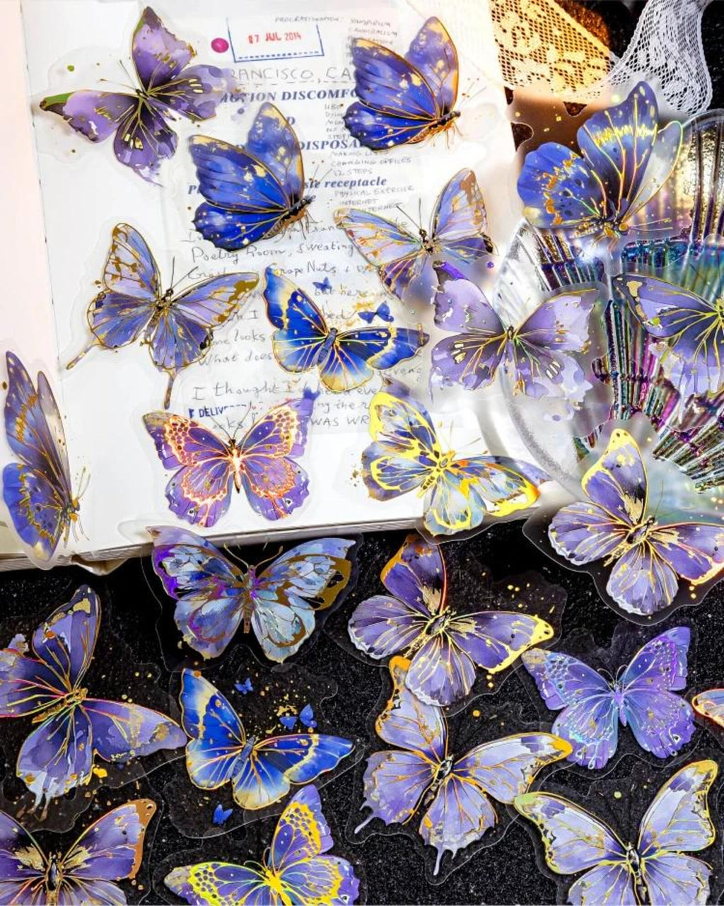 Purple blue and gold butterfly stickers