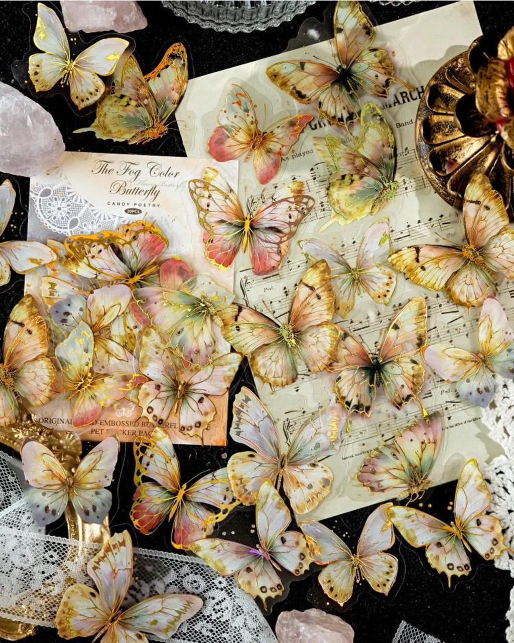 Colorful gold foil butterfly stickers
