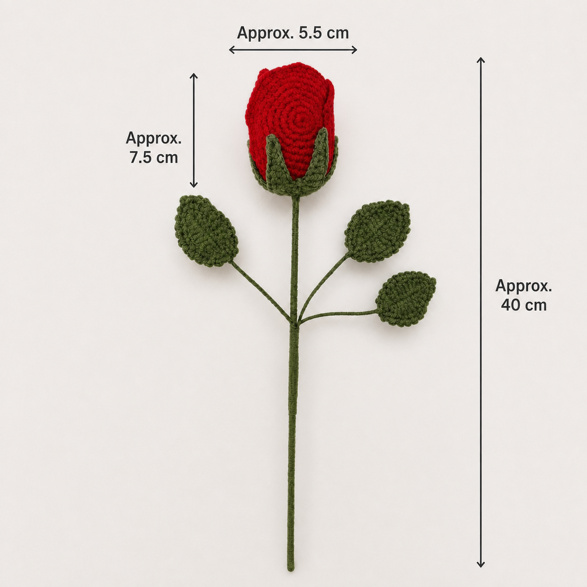 Red crochet rose size guide