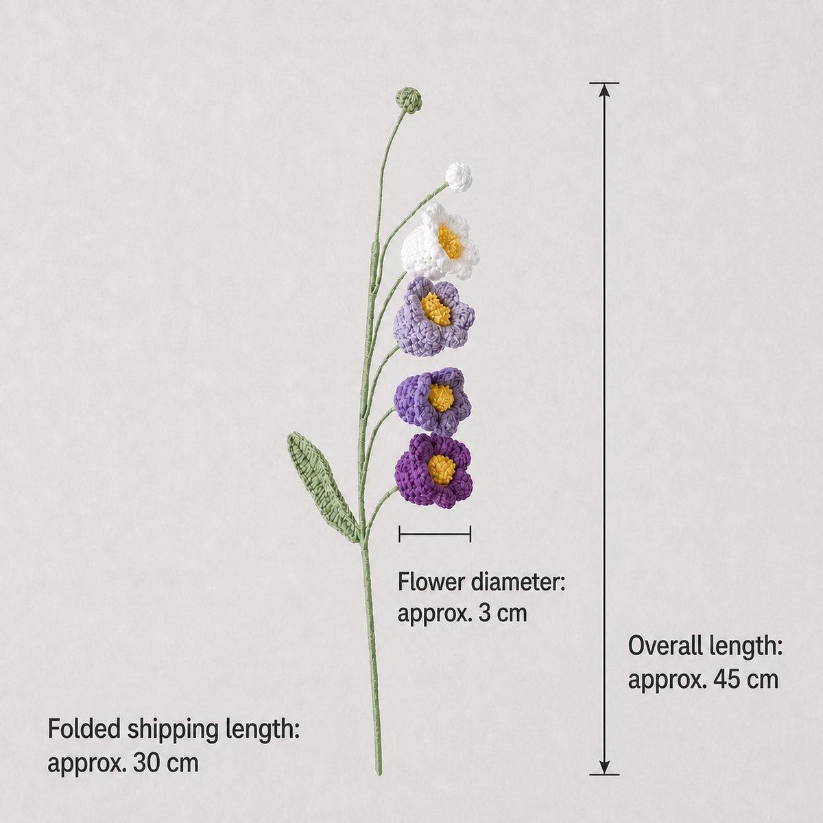 Crochet gradient purple bellflower dimensions: 45 cm long and 3 cm flower diameter