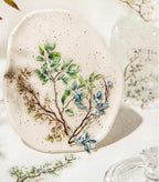 Semi-transparent botanical branch PET stickers on ceramic plate