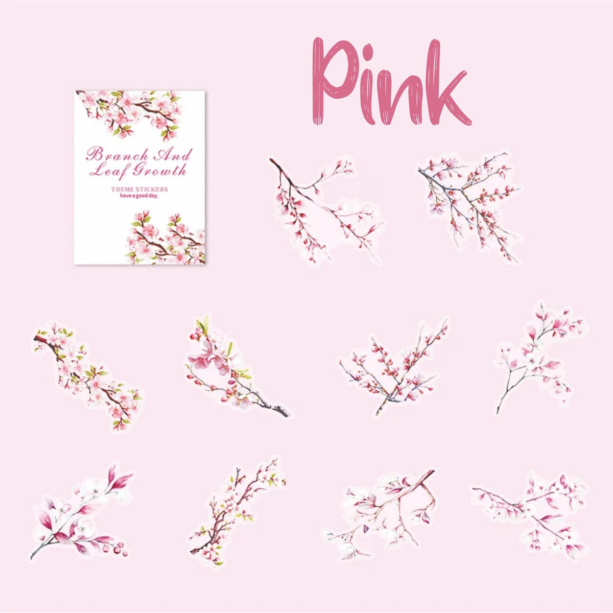 Botanical Branch PET Stickers – Pink