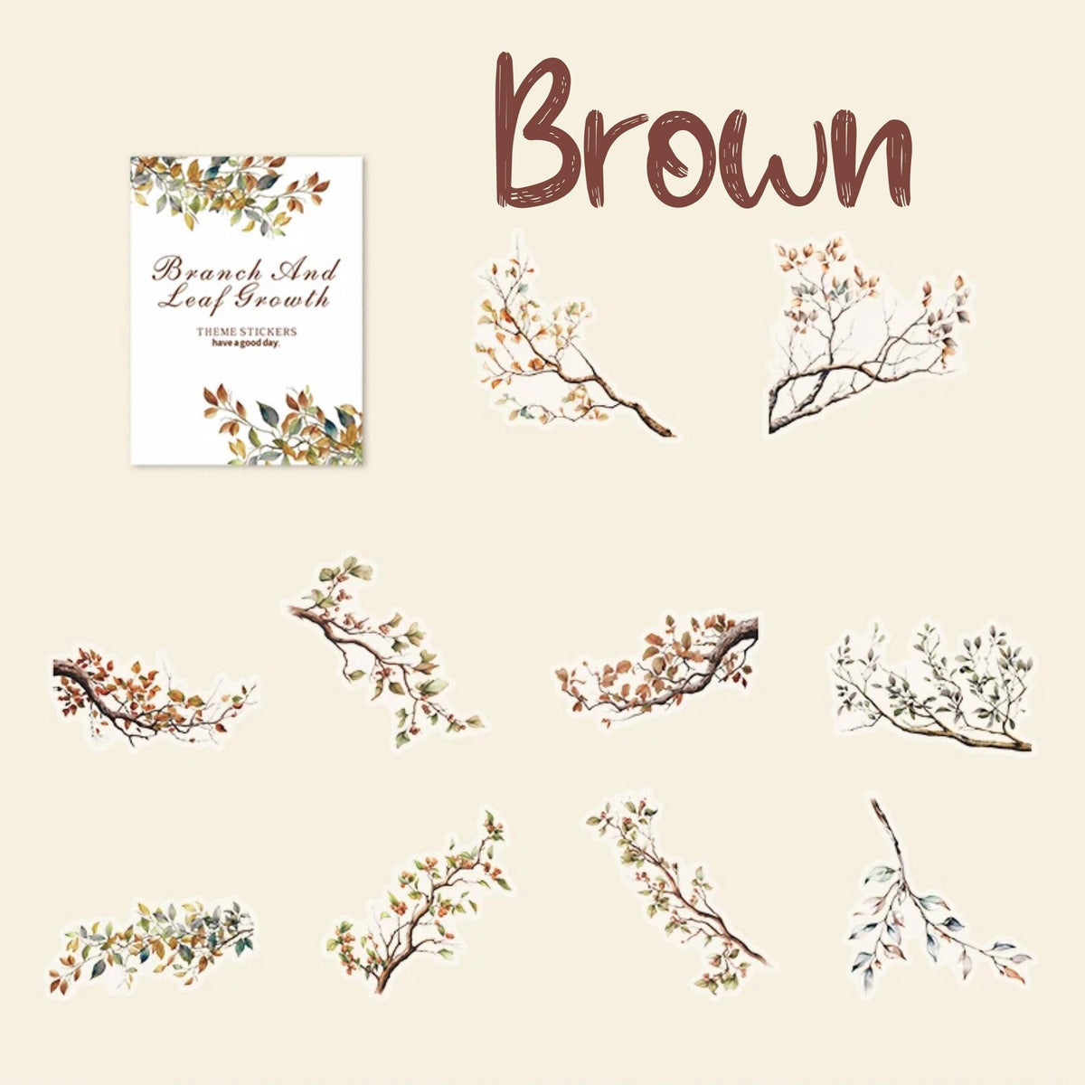 Botanical Branch PET Stickers – Brown