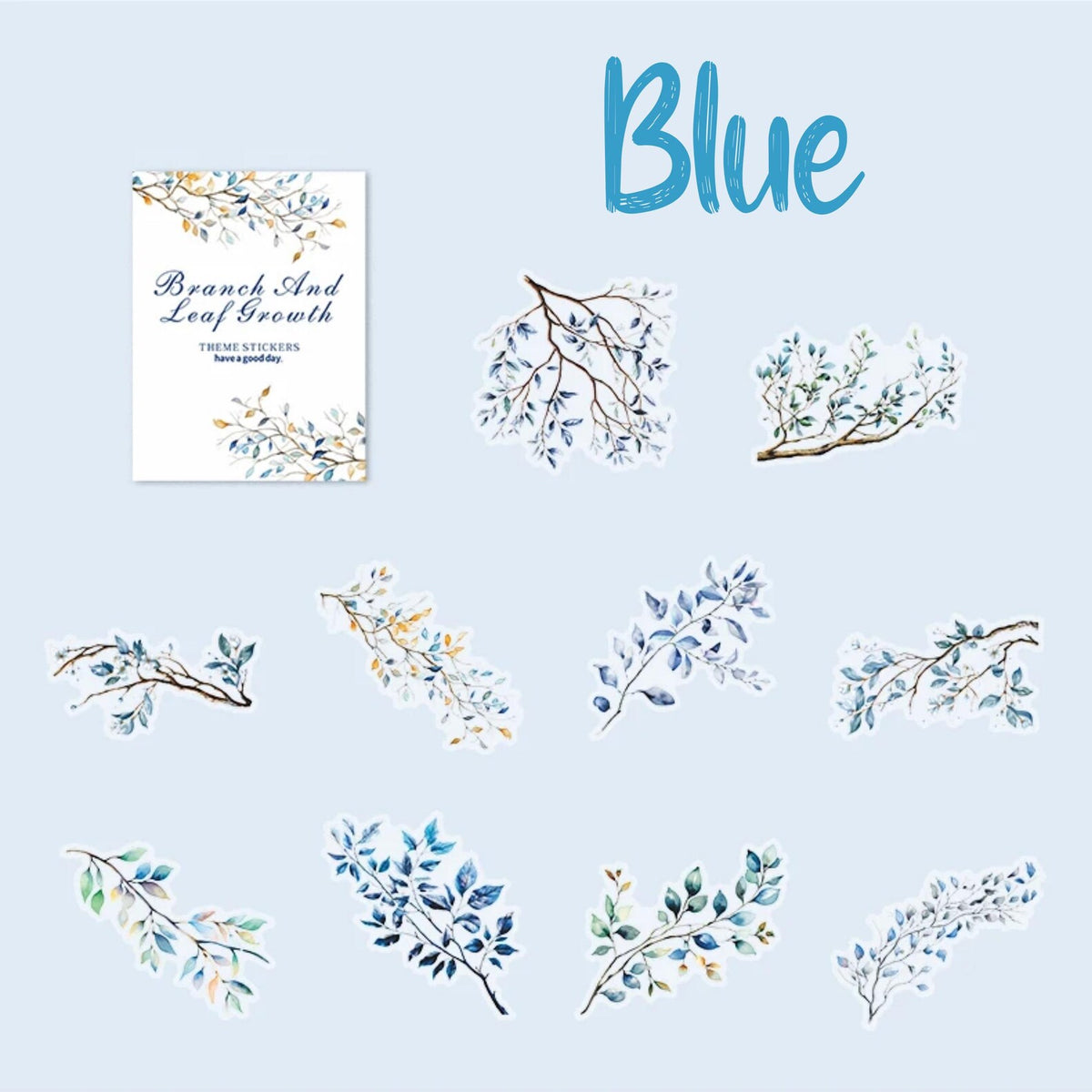 Botanical Branch PET Stickers – Blue