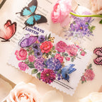 Watercolor butterfly and floral stickers in a journal layout