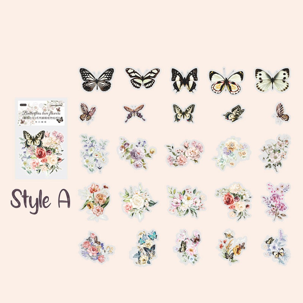Style A butterflies and flowers PET sticker set