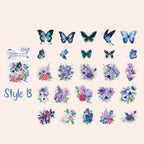 Style B purple and blue flower and butterfly PET stickers