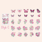 Style C pink butterfly and rose PET stickers