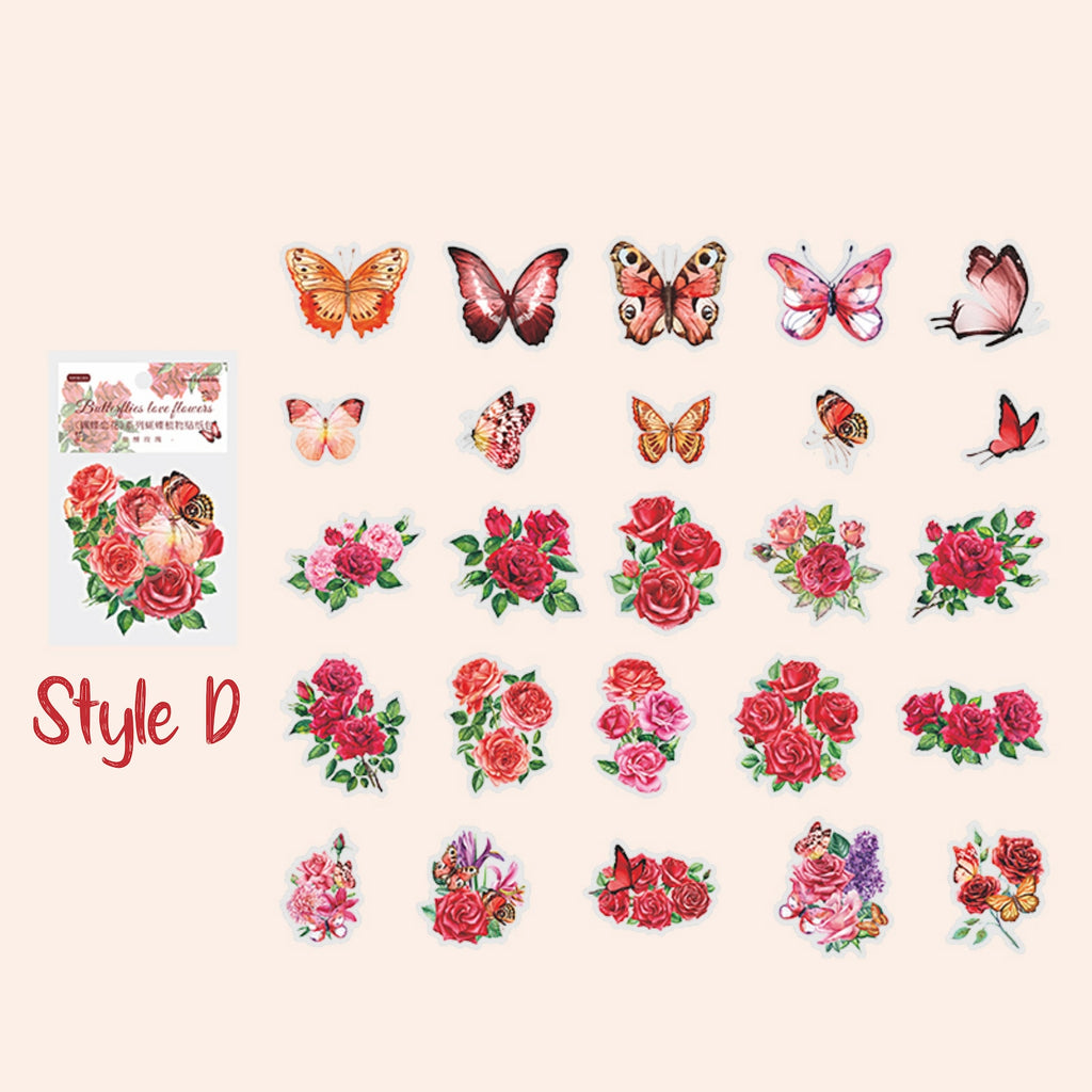 Style D red rose and butterfly PET stickers