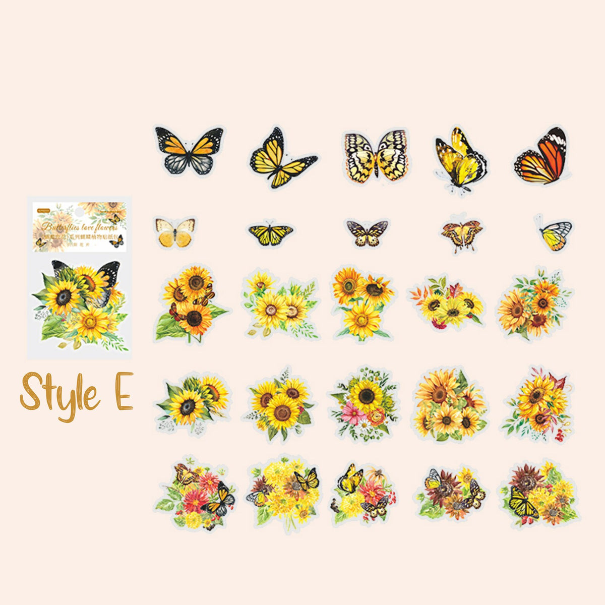 Style E sunflower and butterfly PET stickers