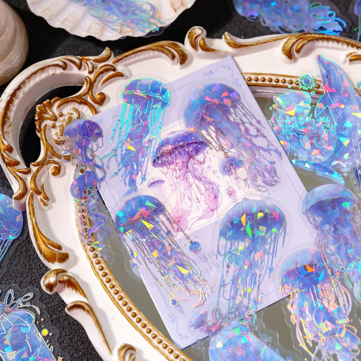 Crystal jellyfish PET sticker size and layered effect