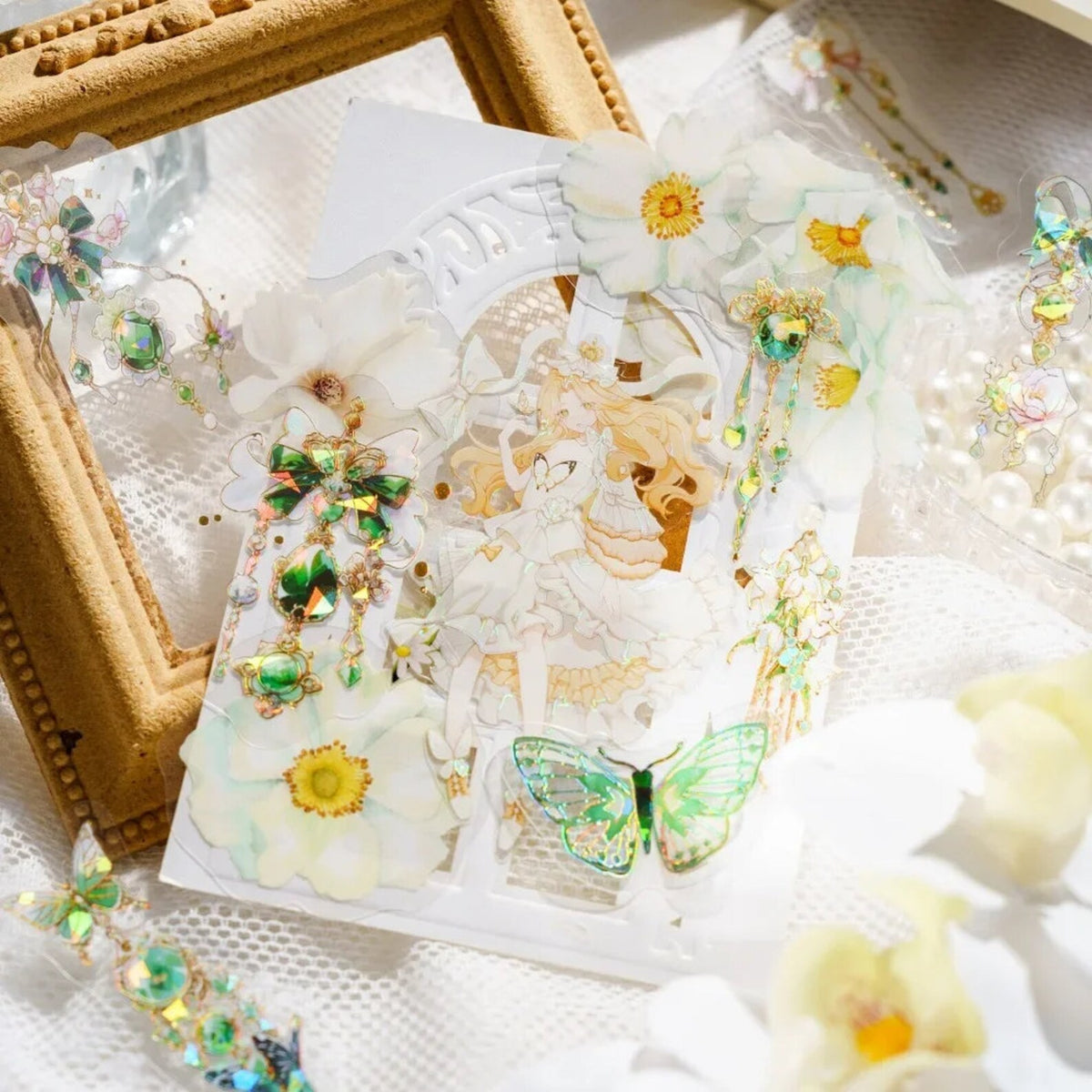Gold foil gemstone butterfly PET sticker details