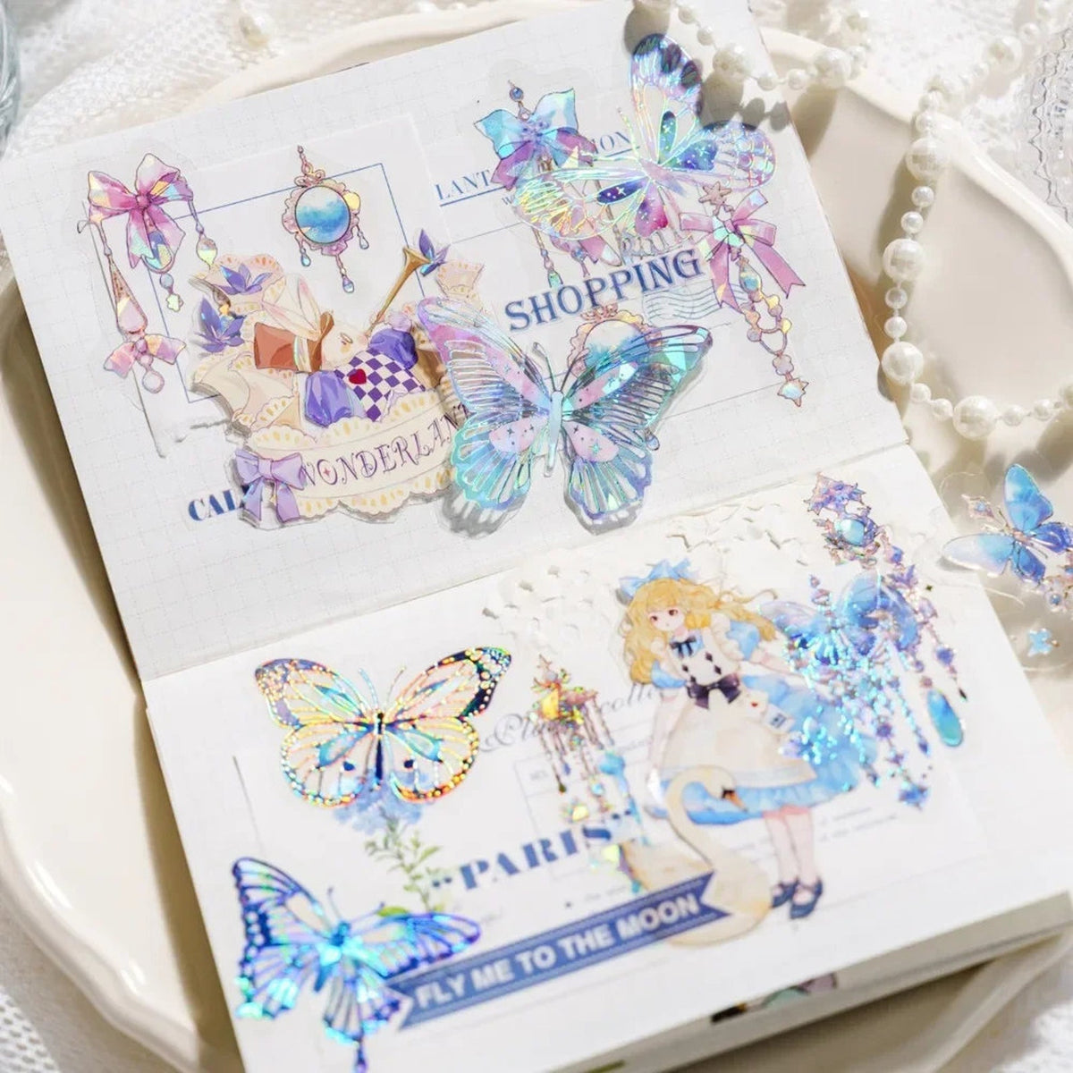 Crystal-cut butterfly stickers with holographic shine
