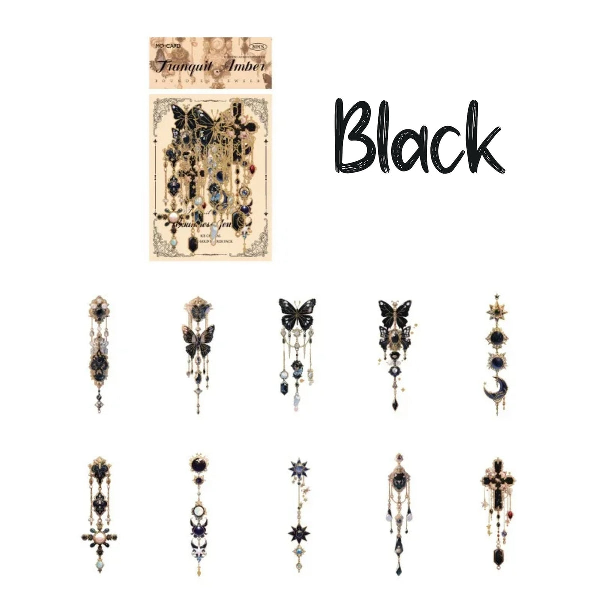 Crystal Jewel Butterfly PET Stickers – Black