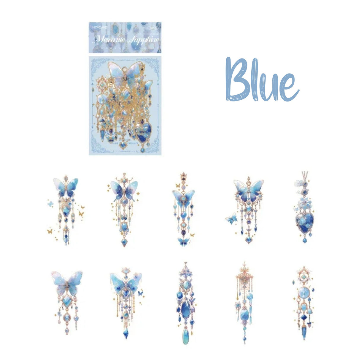 Crystal Jewel Butterfly PET Stickers – Blue