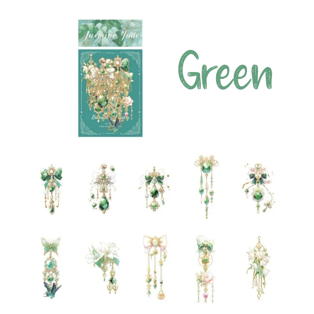 Crystal Jewel Butterfly PET Stickers – Green