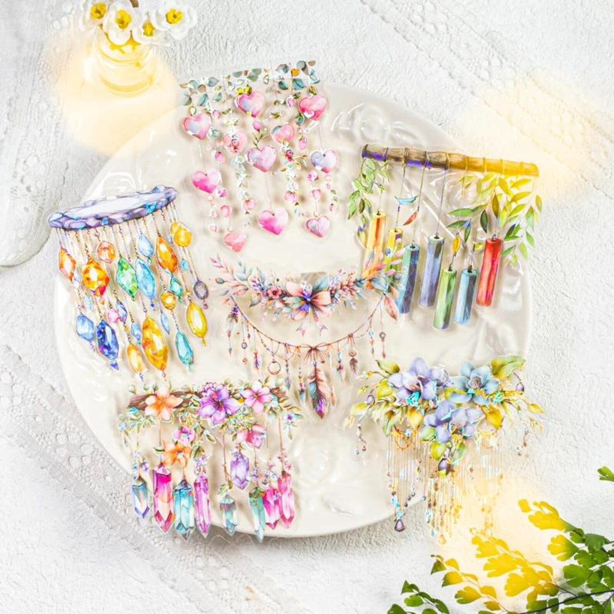 Boho crystal wind chime sticker details