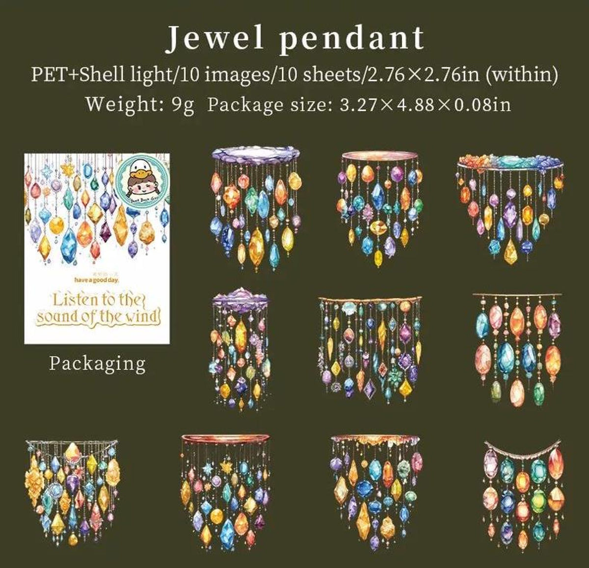 Crystal Wind Chime PET Stickers – Jewel Pendant
