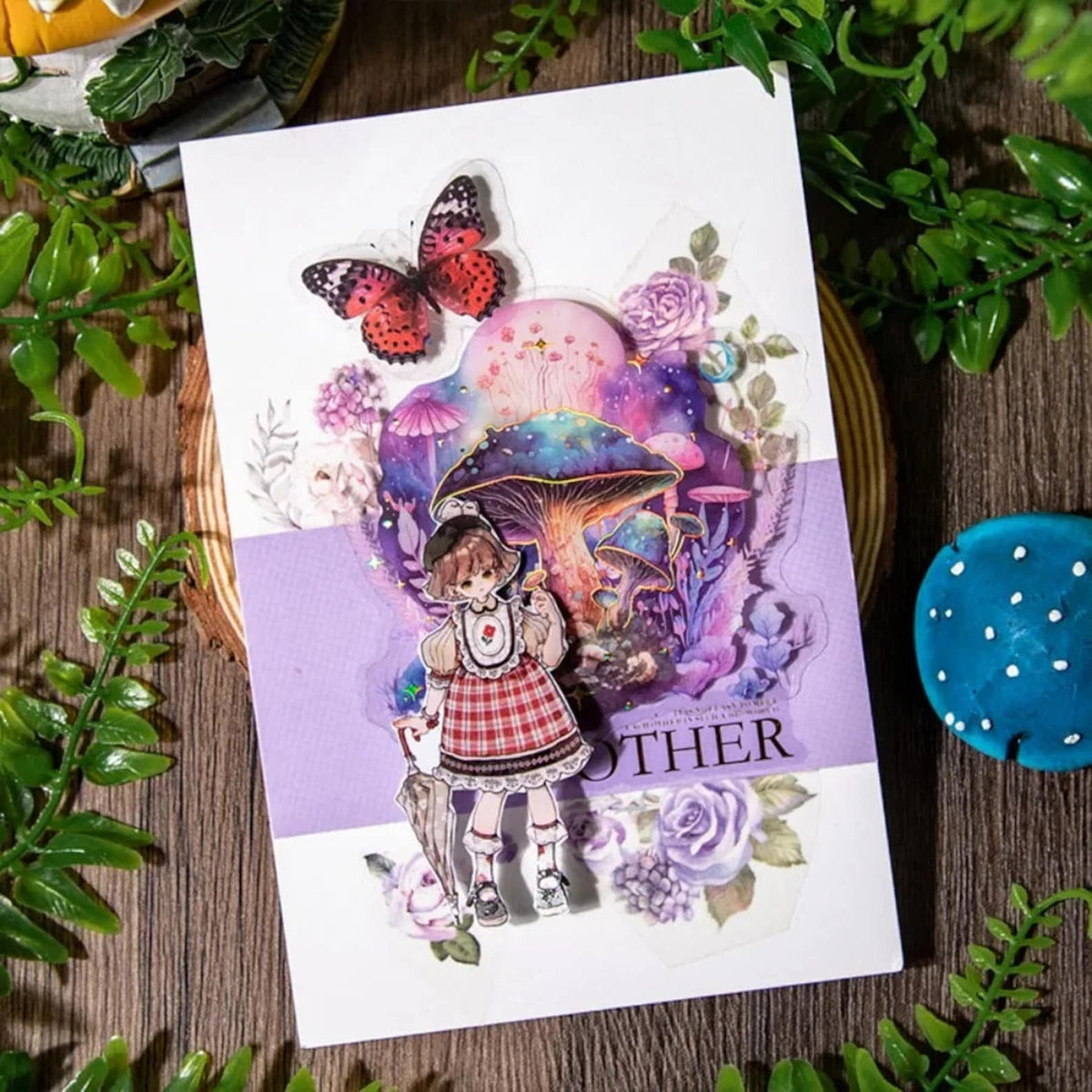 Fantasy mushroom sticker used in a decorative collage