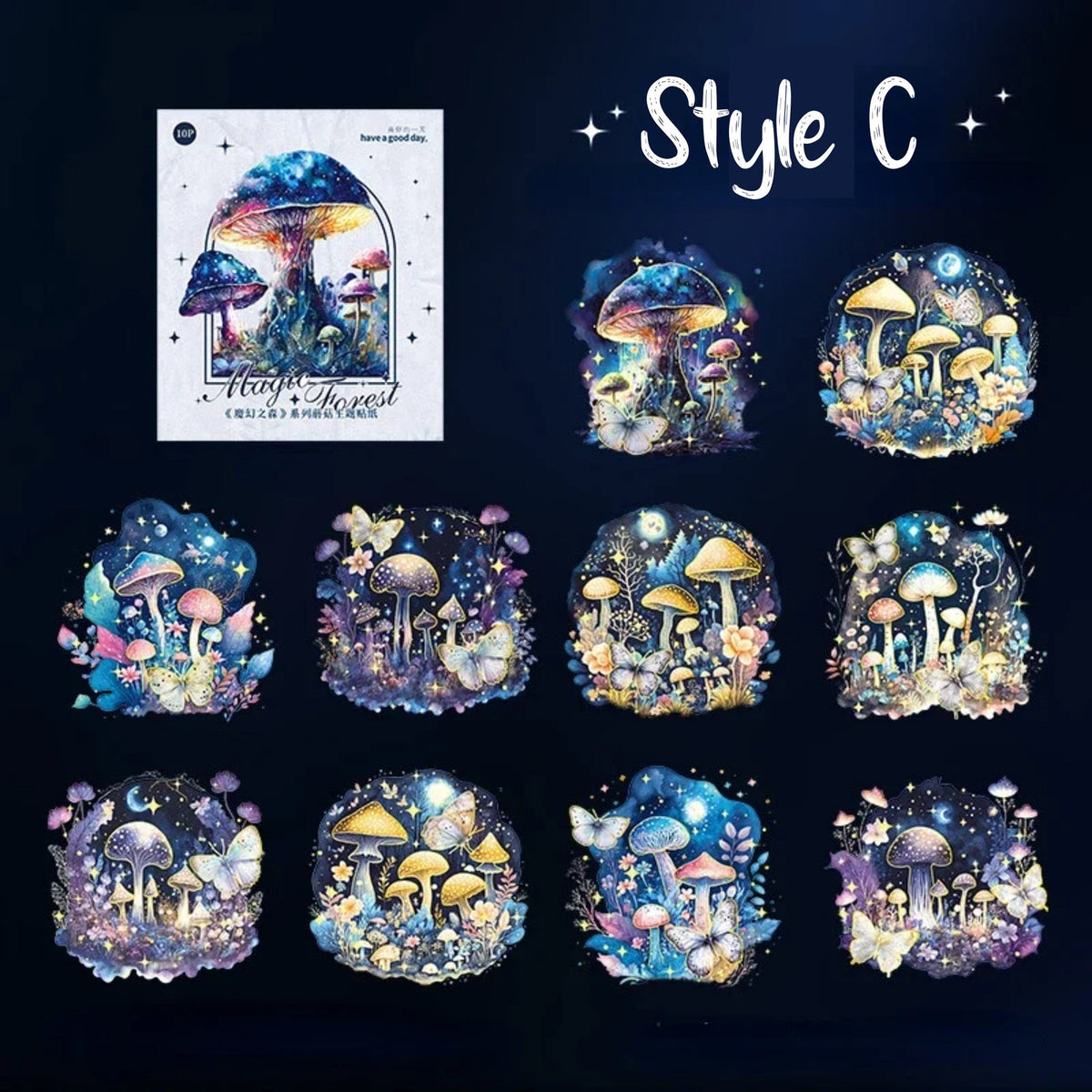 Style C watercolor mushroom PET stickers