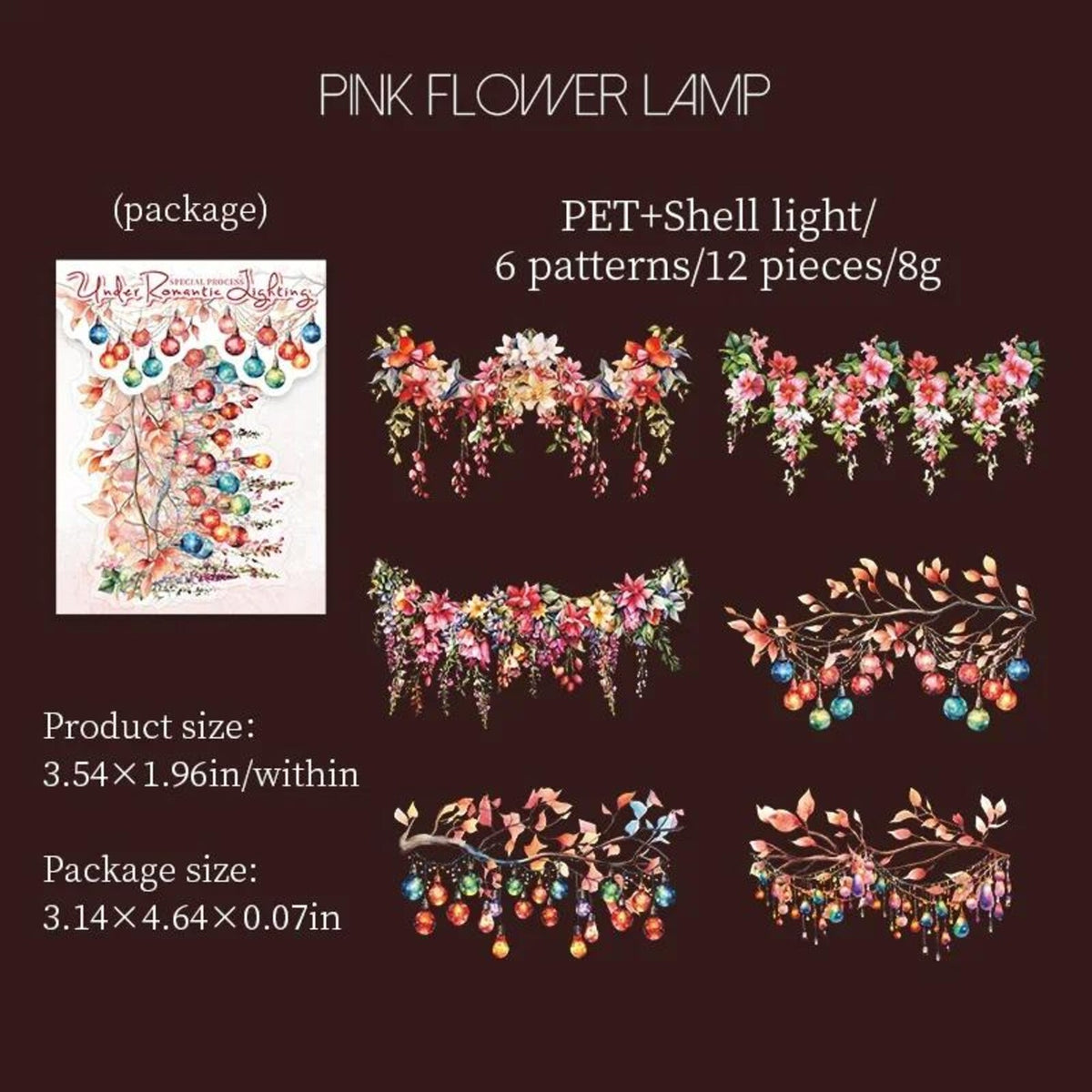 Glistening Gem PET Stickers – Pink Flower Lamp
