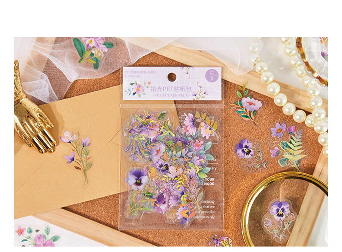Purple and lavender floral PET sticker set