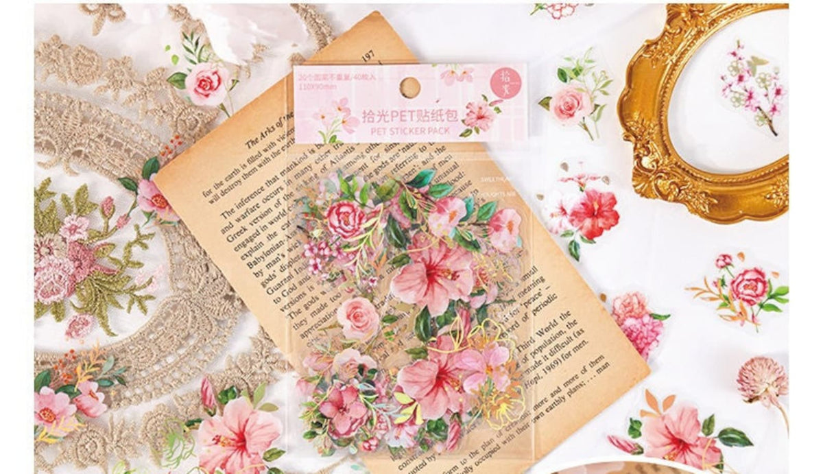 Pink floral PET sticker pack
