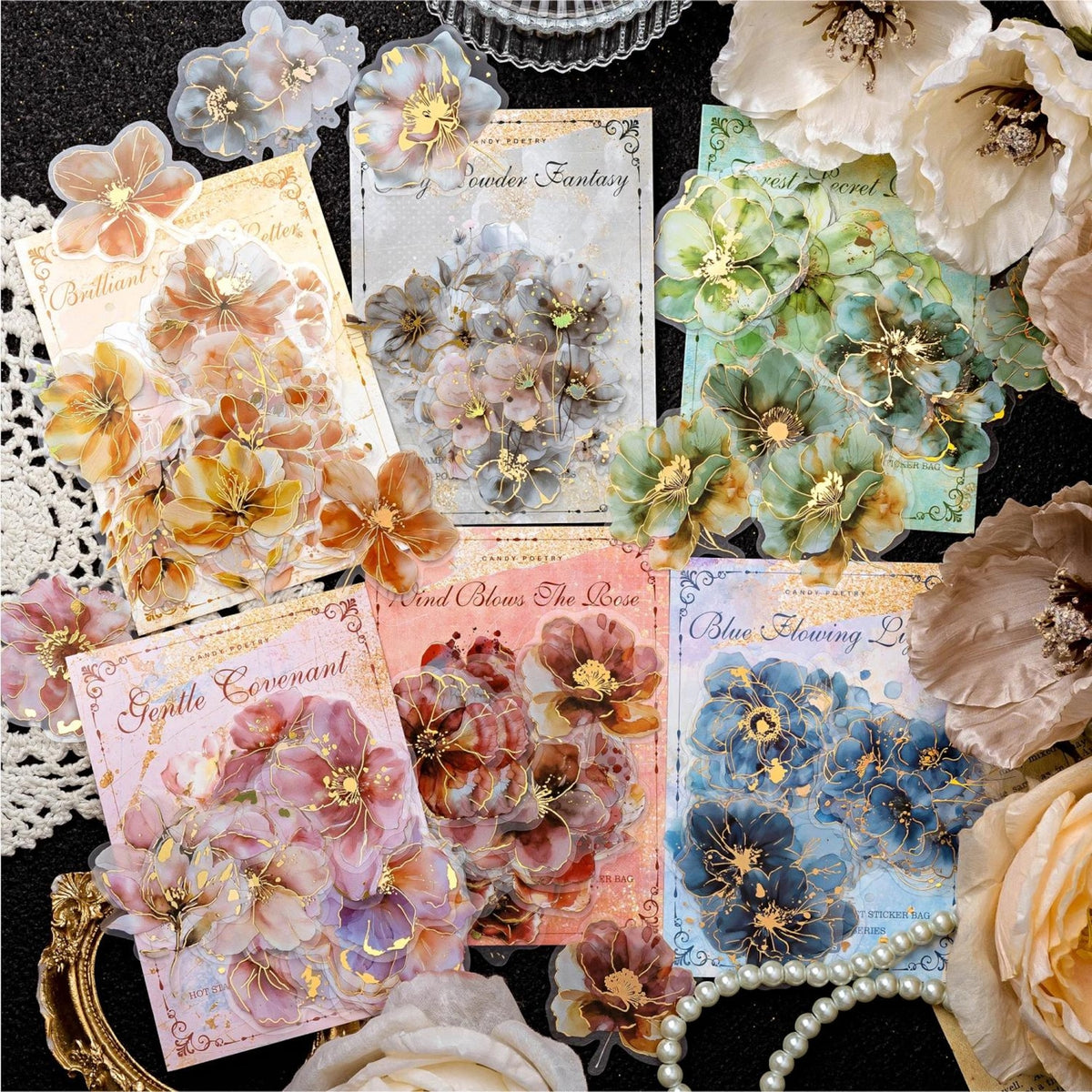 Gold foil floral PET sticker full set