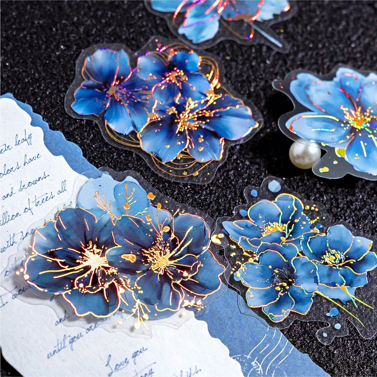 Blue gold foil floral PET sticker set