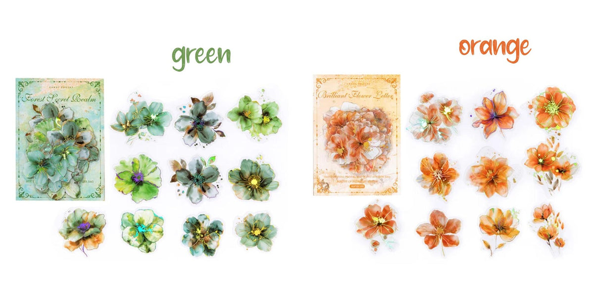 Green and orange gold foil floral sticker sets