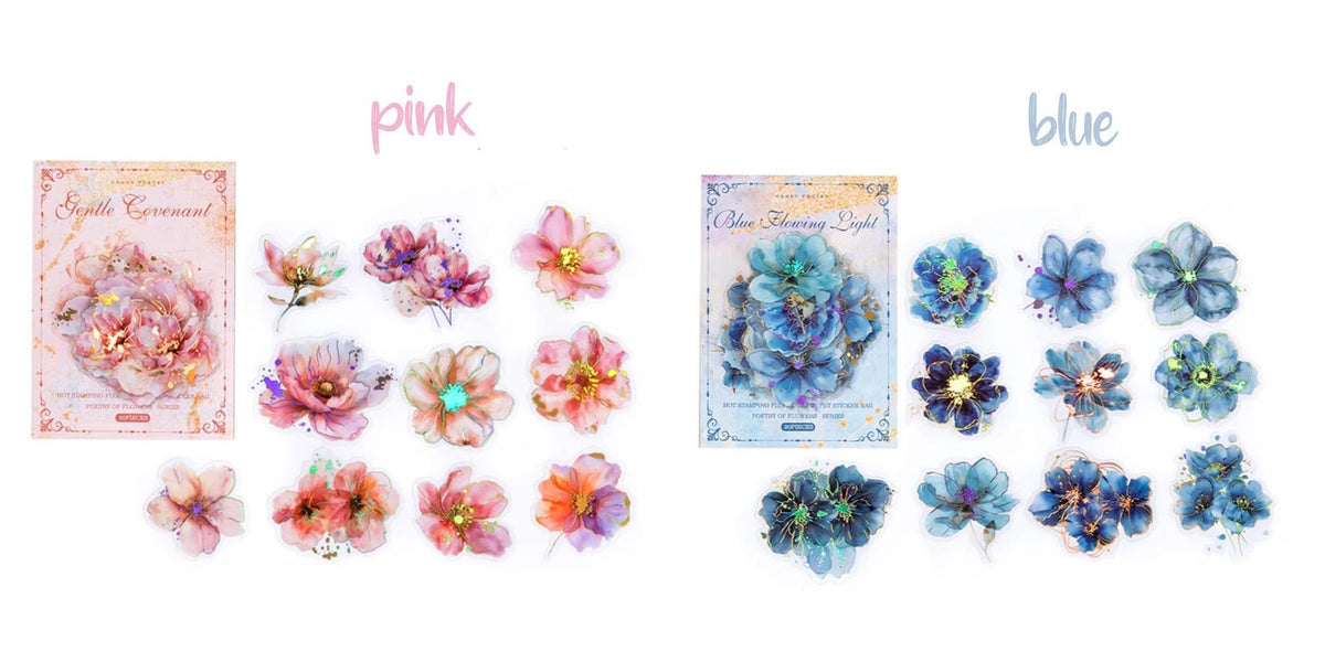 Pink and blue gold foil floral sticker sets