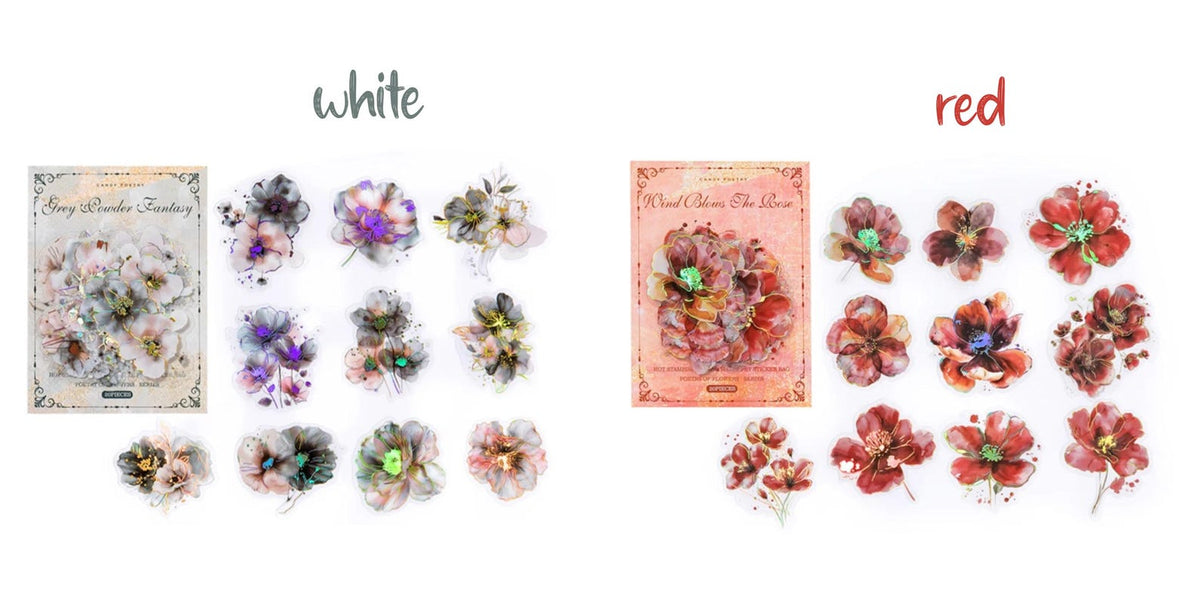 White and red gold foil floral sticker sets