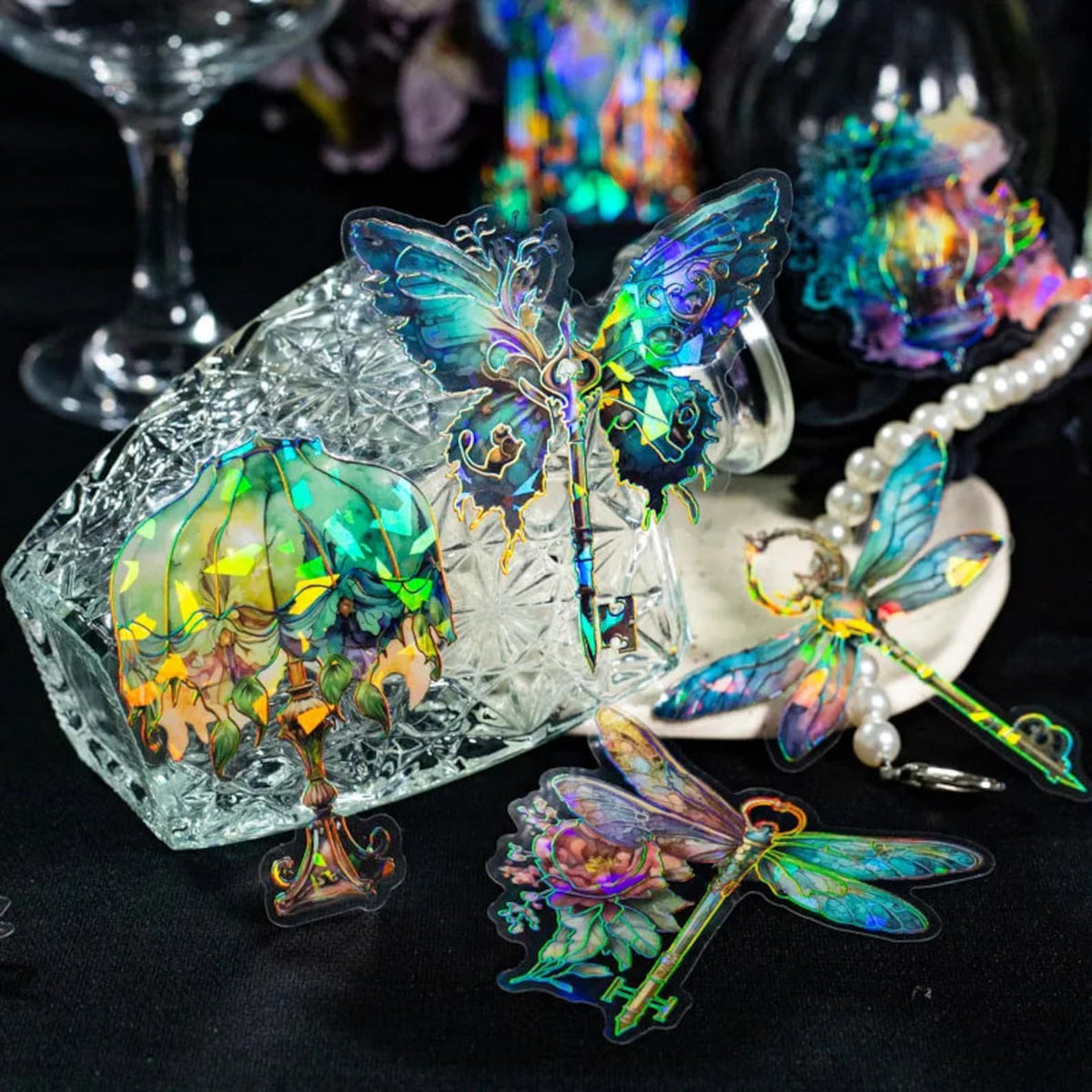 Holographic butterfly key PET sticker set