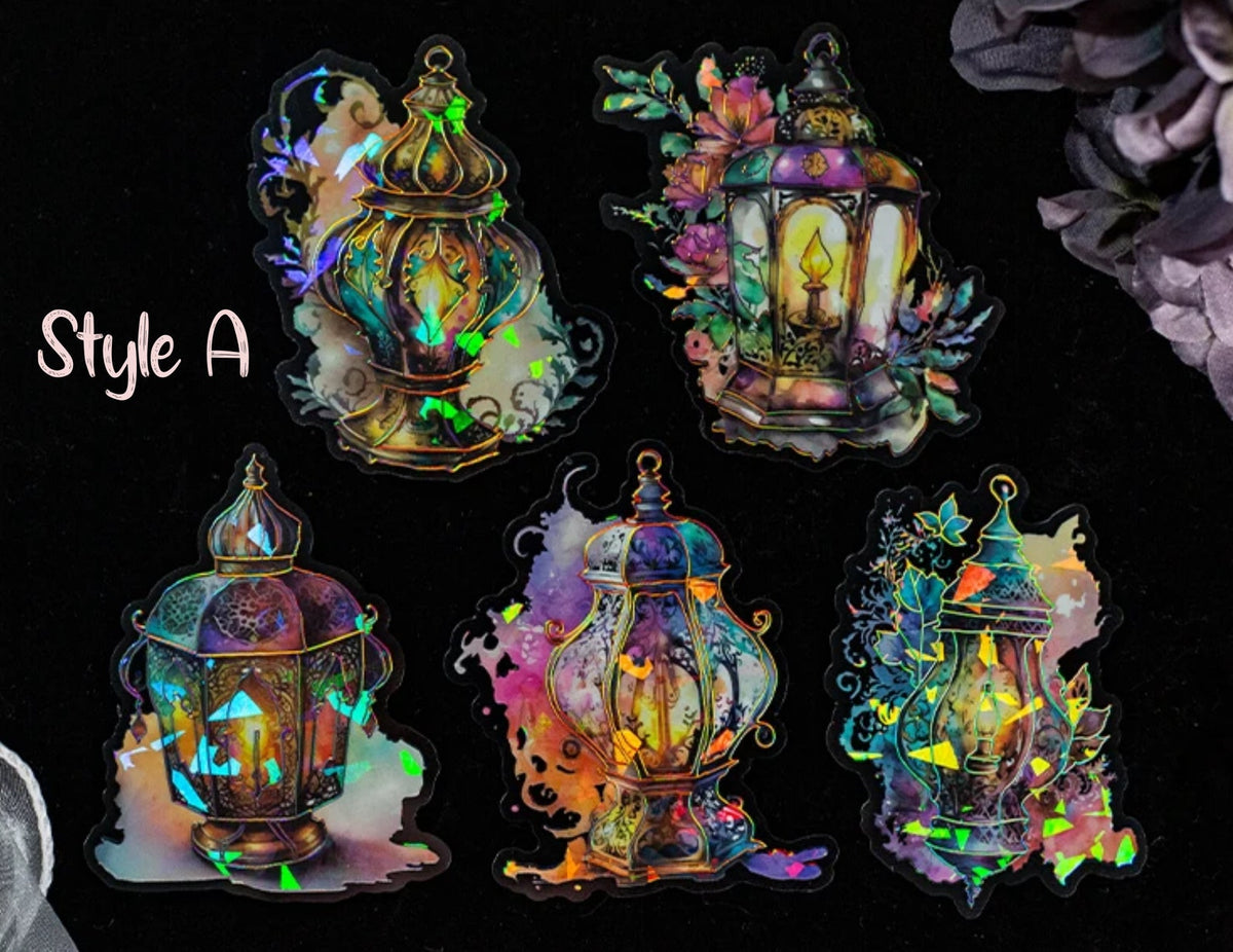 Style A holographic ornate lantern PET stickers