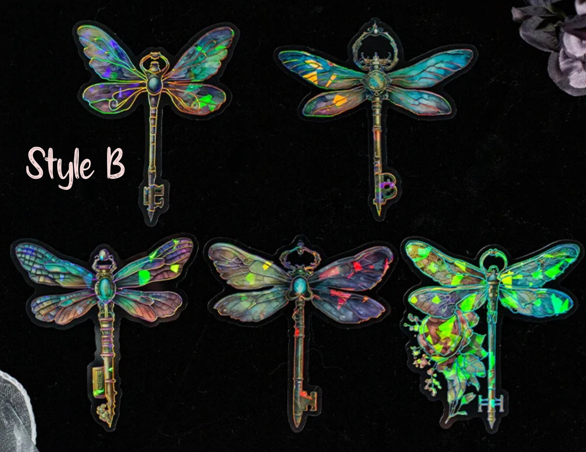 Style B holographic dragonfly key PET stickers