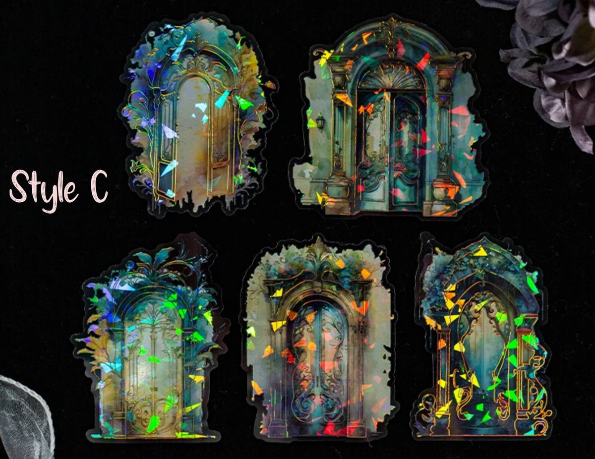 Style C holographic ornate doorway PET stickers