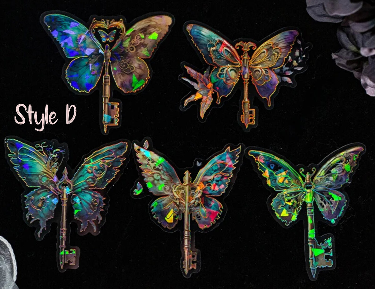Style D holographic butterfly key PET stickers