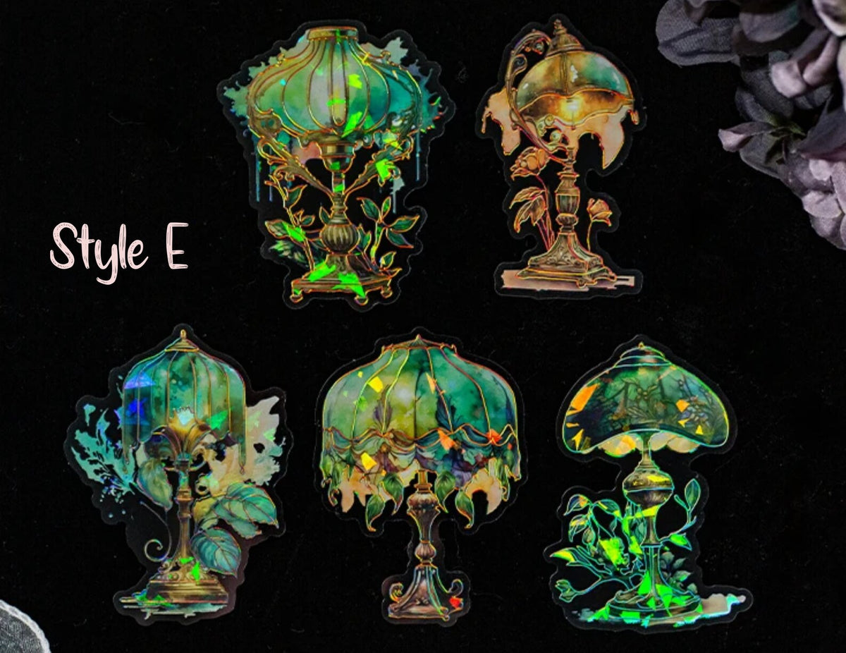 Style E holographic vintage lamp PET stickers