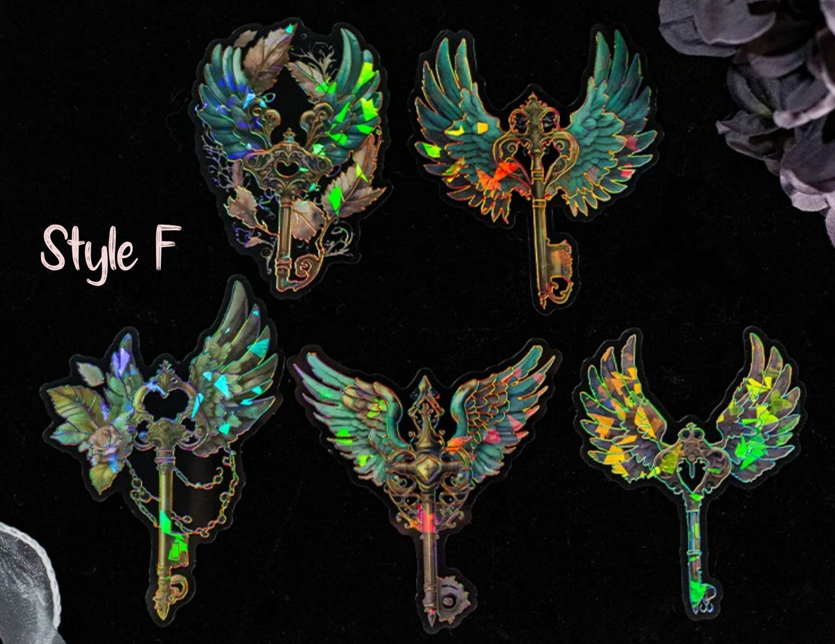 Style F holographic winged key PET stickers