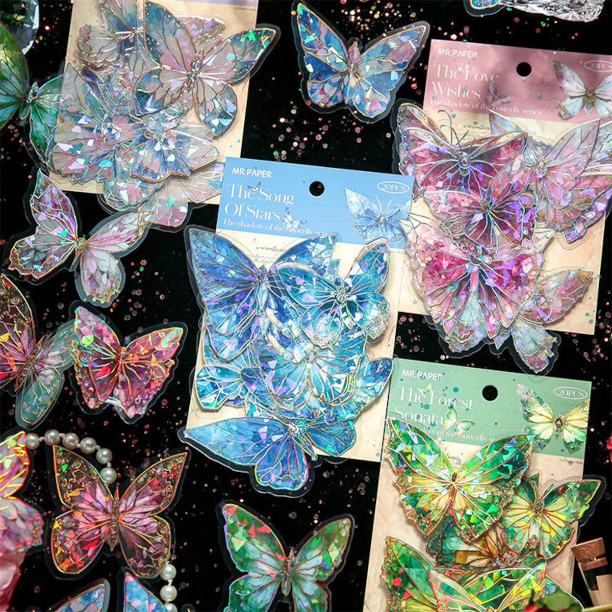 Assorted holographic butterfly PET sticker styles
