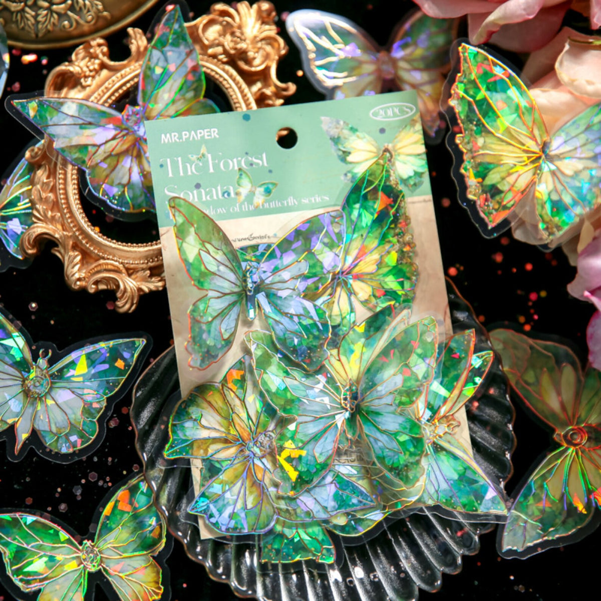 Holographic butterfly PET sticker details