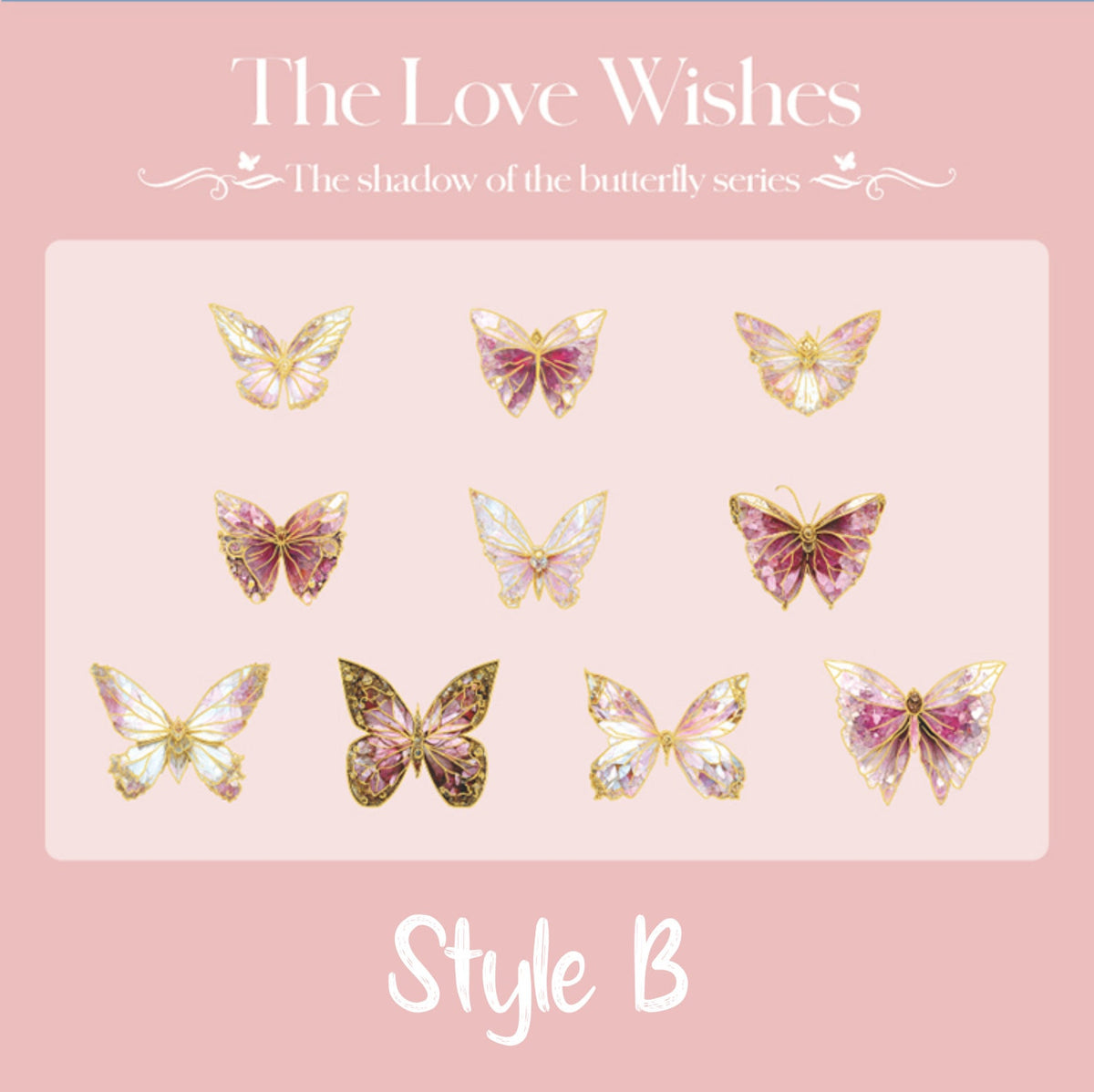 Pink and gold holographic butterfly stickers Style B