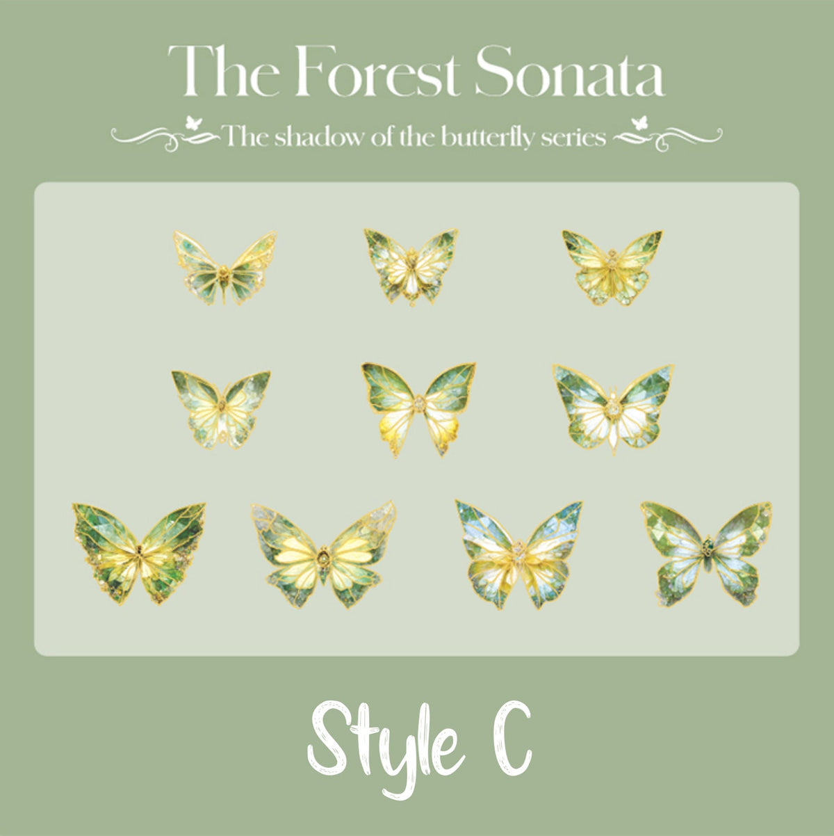 Green and gold holographic butterfly stickers Style C