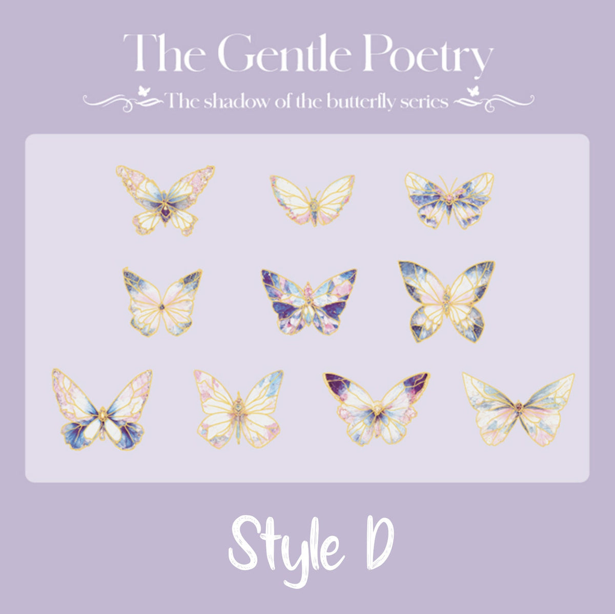 Purple and blue holographic butterfly stickers Style D
