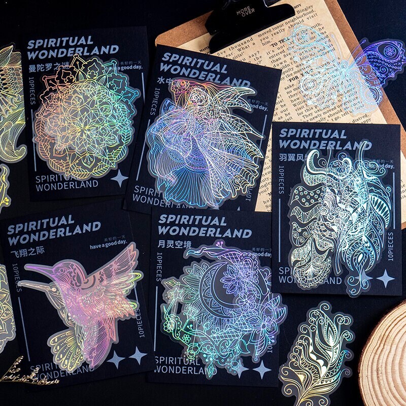 Holographic mandala and celestial PET sticker collection