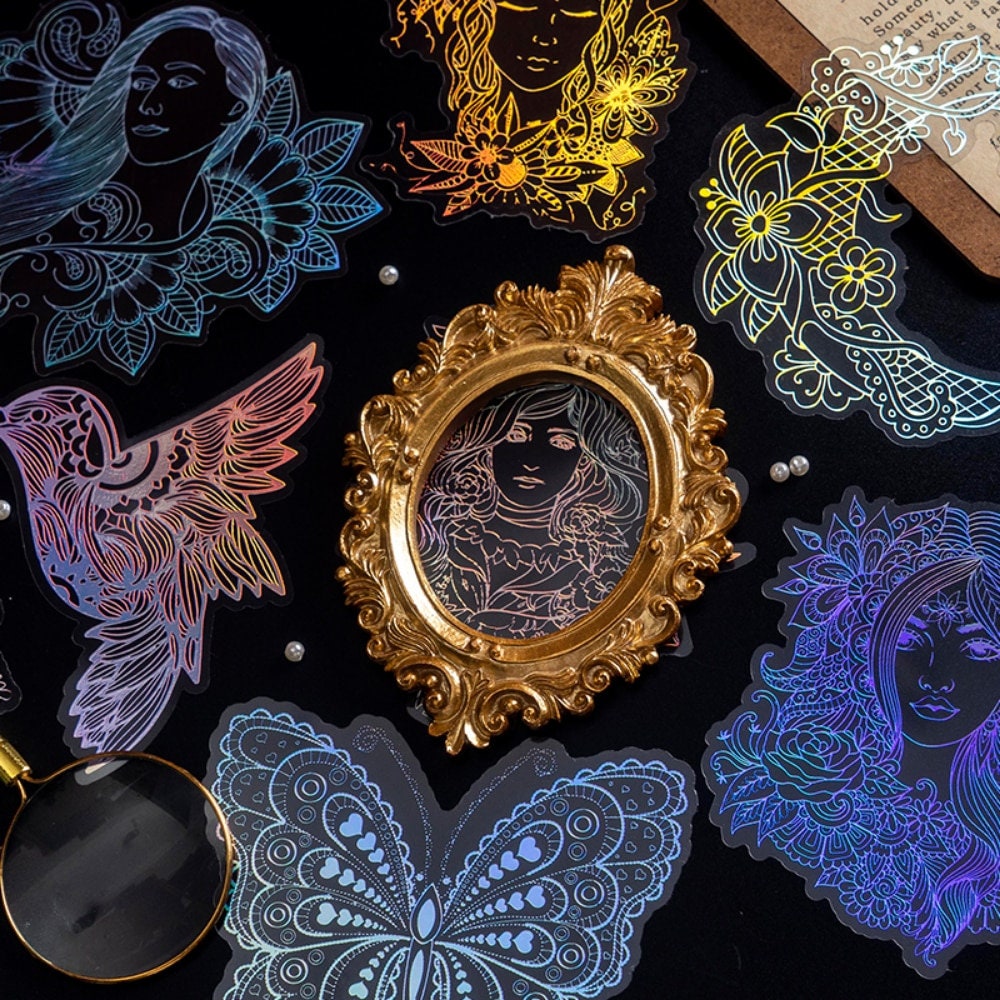 Holographic bird butterfly and portrait PET stickers