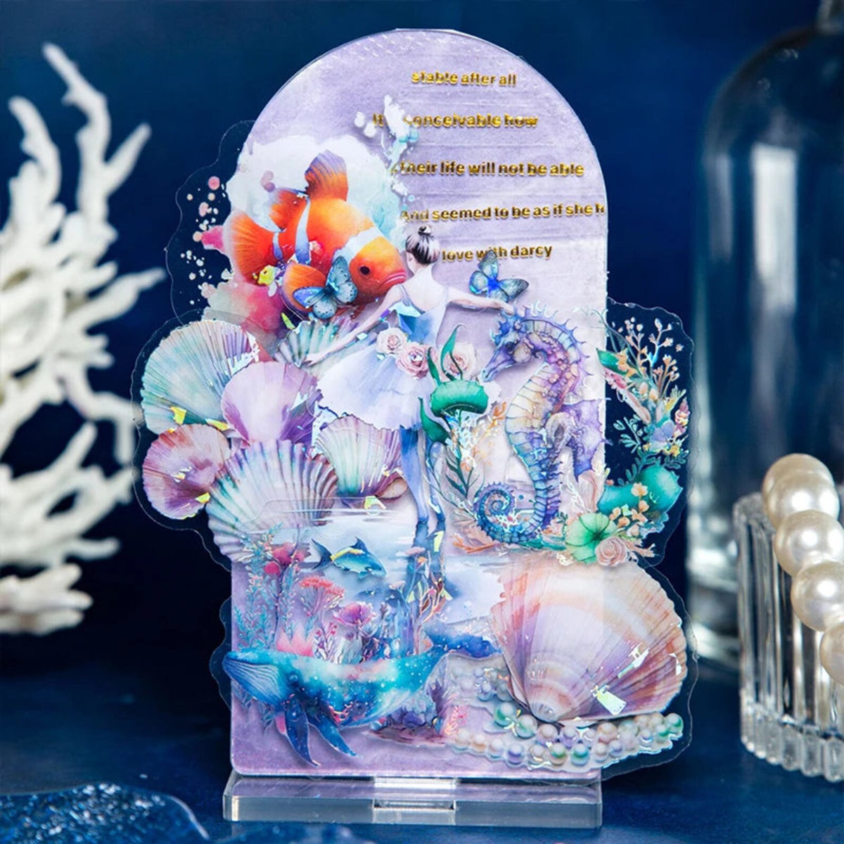 Holographic sea life PET stickers with rainbow shine