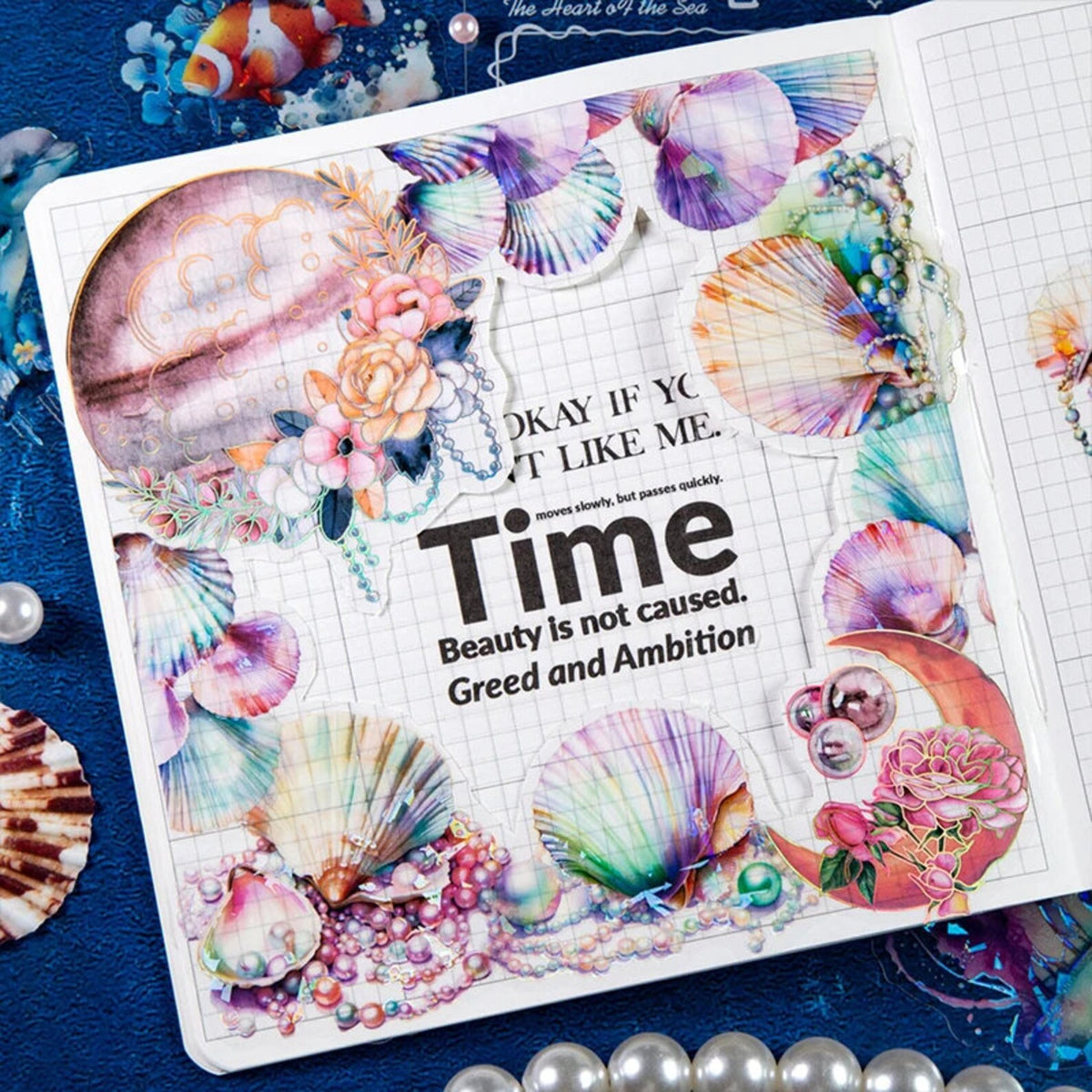 Holographic ocean PET stickers for journals and scrapbooks